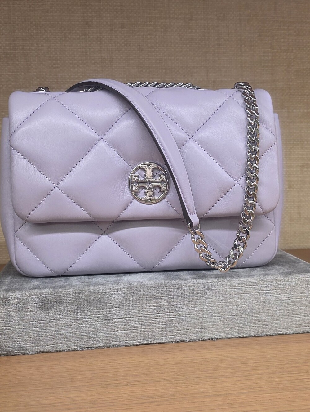 Tory Burch Quilted Lavender Leather Chain Shoulder Bag